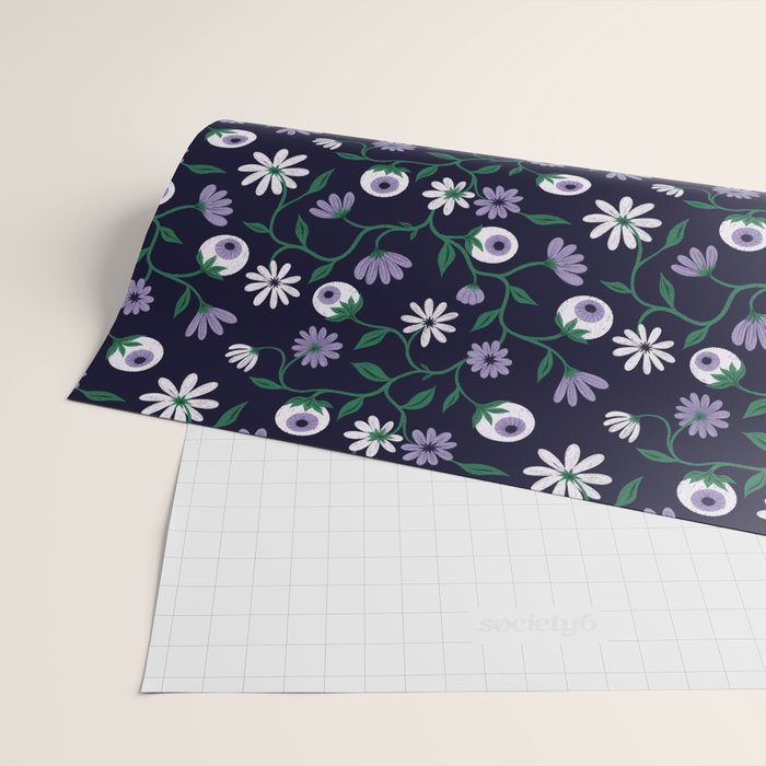 Dark Gothic Floral Garden Flowers and Eyes Creepy Halloween Wrapping Paper Gallery Image 2