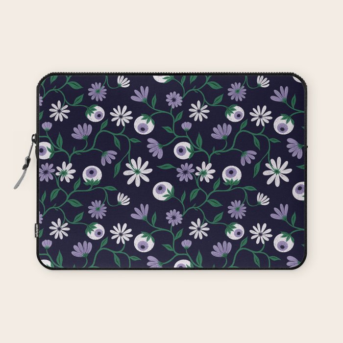 Dark Gothic Floral Garden Flowers and Eyes Creepy Halloween Laptop Sleeve Gallery Image 1