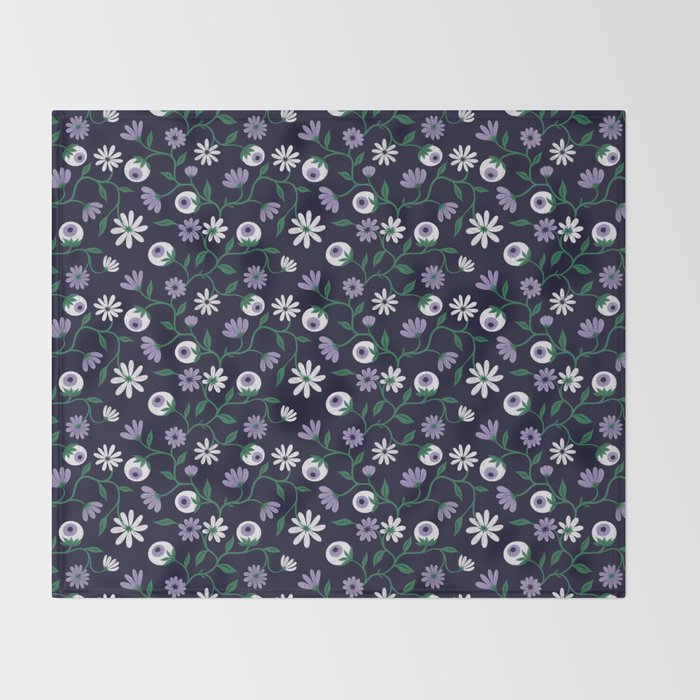 Dark Gothic Floral Garden Flowers and Eyes Creepy Halloween Throw Blanket Gallery Image 2