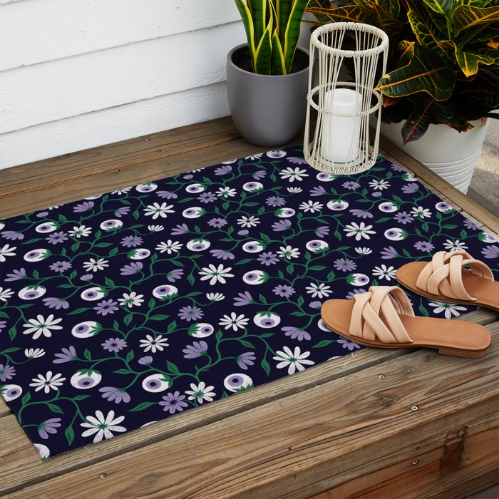 Dark Gothic Floral Garden Flowers and Eyes Creepy Halloween Outdoor Rug Gallery Image 2