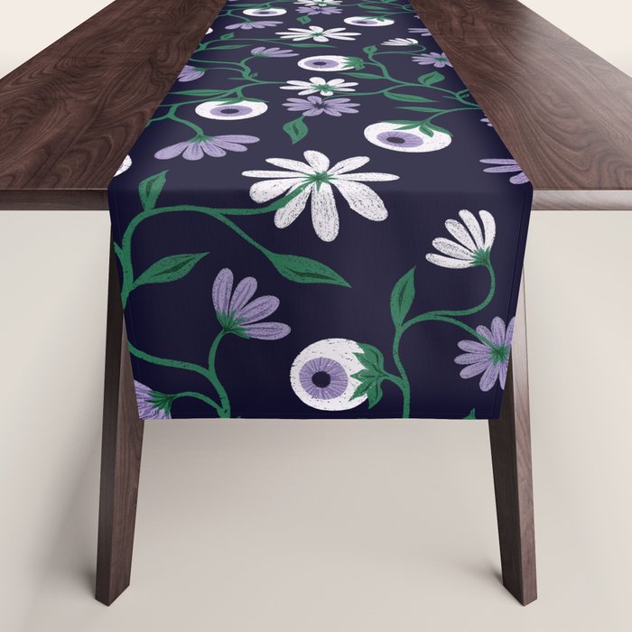 Dark Gothic Floral Garden Flowers and Eyes Creepy Halloween Table Runner Gallery Image 1