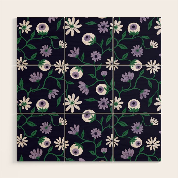 Dark Gothic Floral Garden Flowers and Eyes Creepy Halloween Wood Wall Art Gallery Image 1