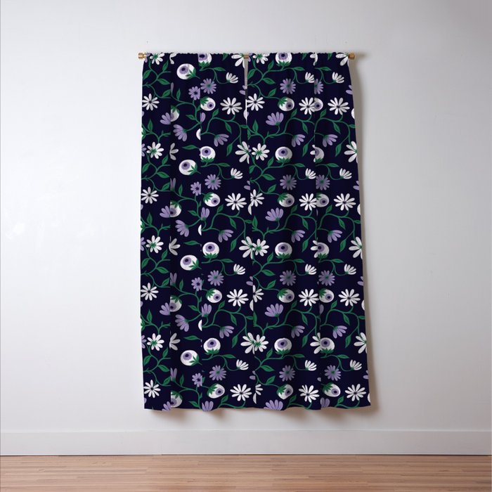 Dark Gothic Floral Garden Flowers and Eyes Creepy Halloween Window Curtain Gallery Image 3