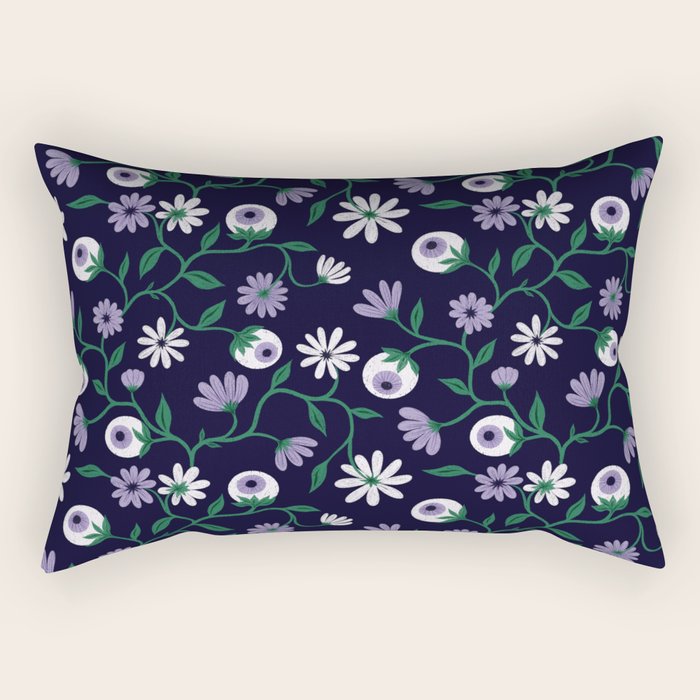 Dark Gothic Floral Garden Flowers and Eyes Creepy Halloween Rectangular Pillow Gallery Image 1
