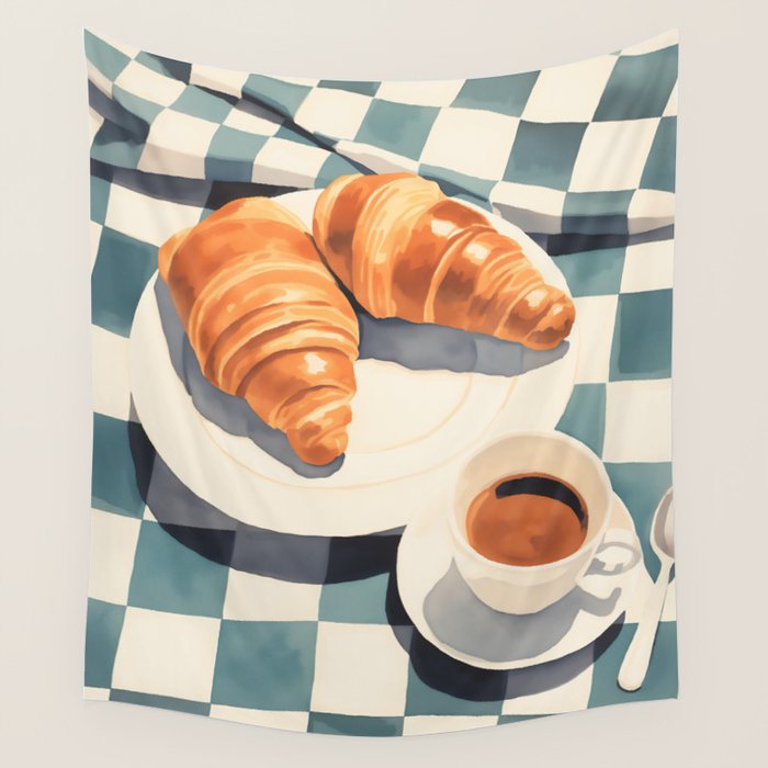 Morning Croissants and Coffee Bliss Wall Tapestry Gallery Image 4