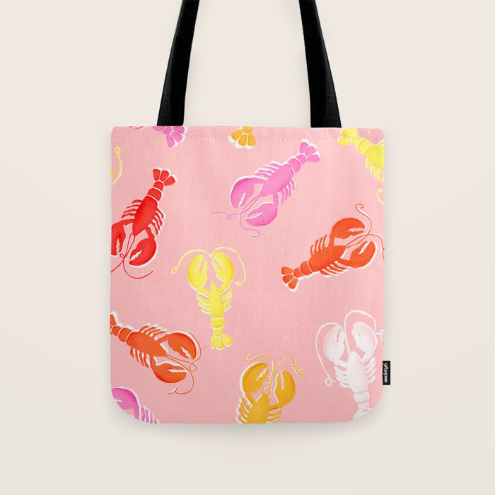 Pink Lobster Pattern Tote Bag Gallery Image 1