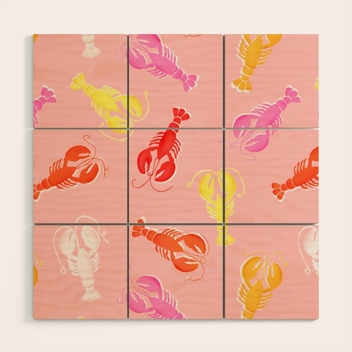 Pink Lobster Pattern Wood Wall Art Gallery Image 1