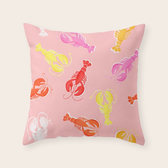 Pink Lobster Pattern Throw Pillow Gallery Image 6