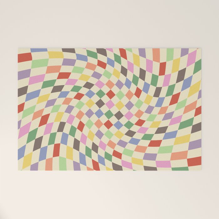 Colorful Checkered Swirl Pattern Welcome Mat Gallery Image 1
