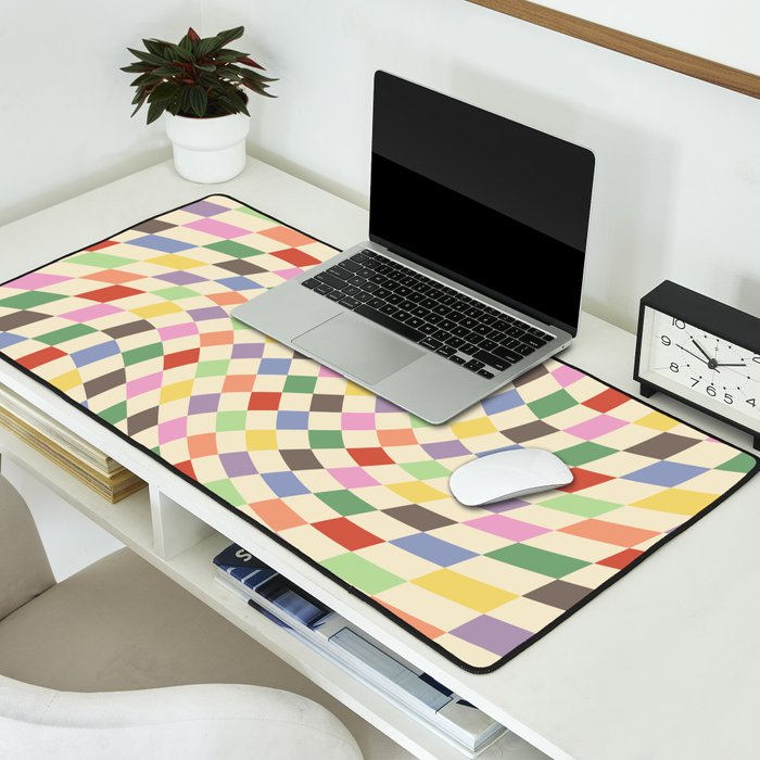 Colorful Checkered Swirl Pattern Desk Mat Gallery Image 2