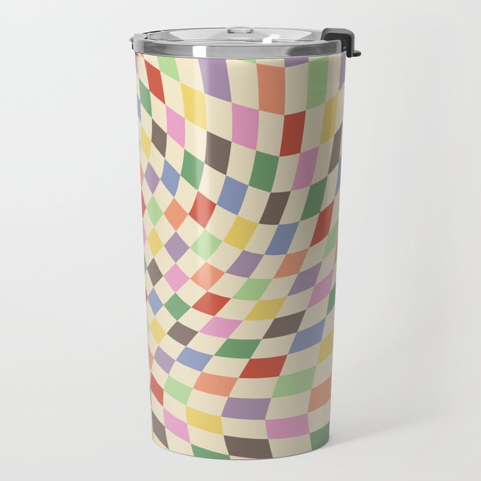 Colorful Checkered Swirl Pattern Travel Mug Gallery Image 2