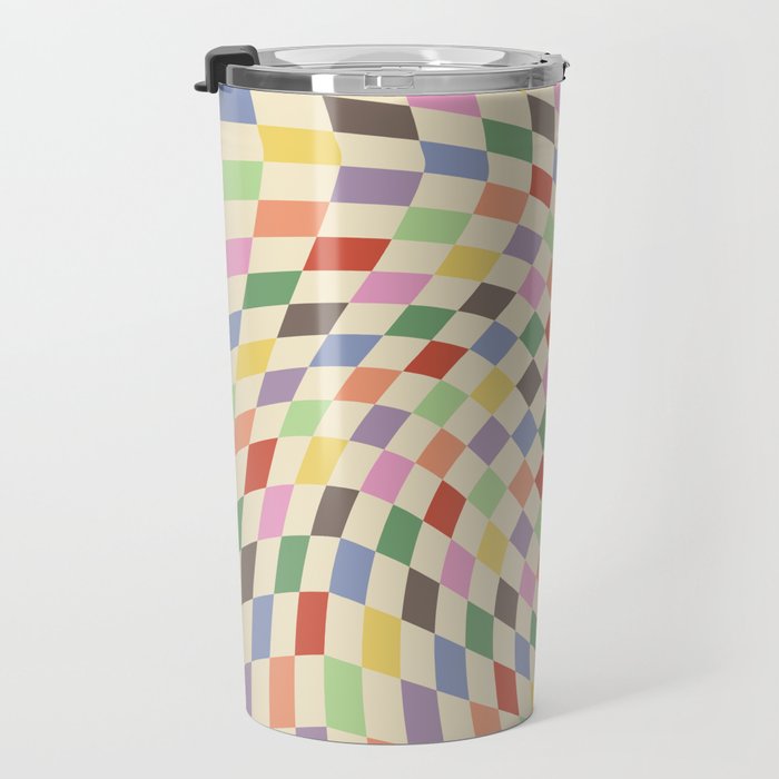 Colorful Checkered Swirl Pattern Travel Mug Gallery Image 3