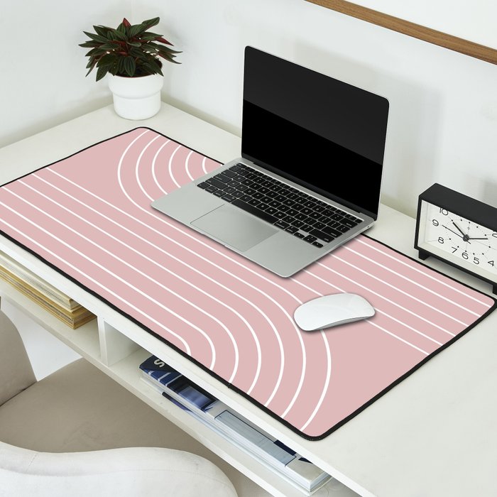 Minimal Line Curvature LXX Blush Pink Mid Century Modern Arch Abstract Desk Mat Gallery Image 2