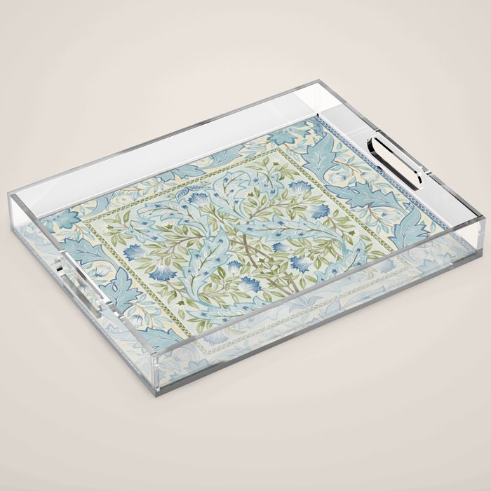 William Morris Wilhelmina Melsetter Indigo Light Blue Floral Acrylic Tray Gallery Image 1