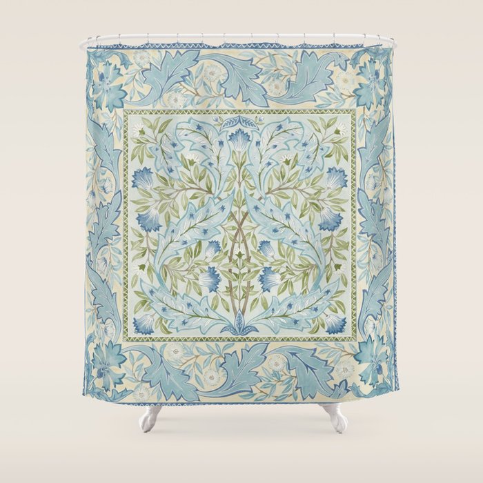William Morris Wilhelmina Melsetter Indigo Light Blue Floral Shower Curtain Gallery Image 1