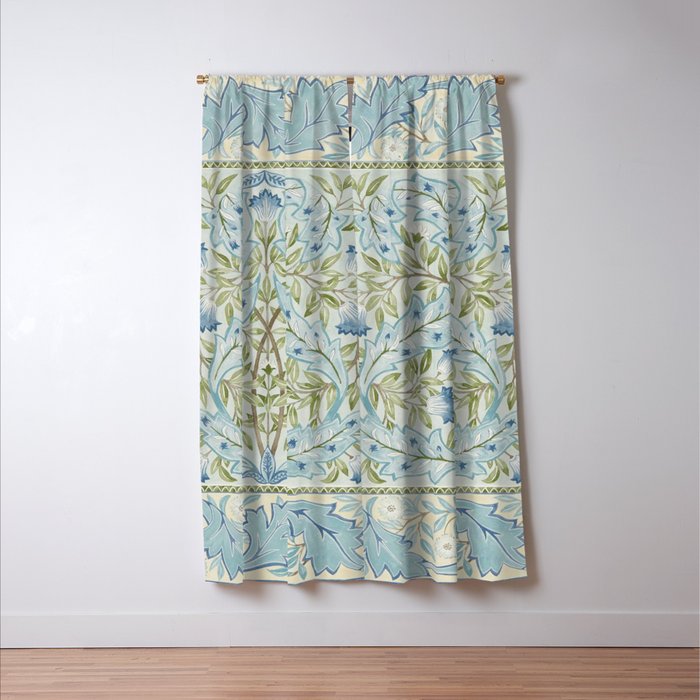 William Morris Wilhelmina Melsetter Indigo Light Blue Floral Window Curtain Gallery Image 3