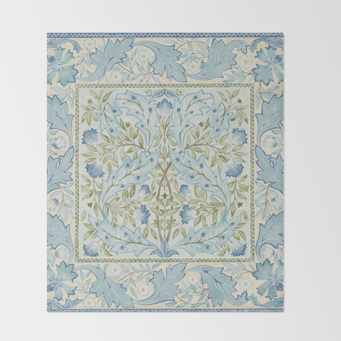 William Morris Wilhelmina Melsetter Indigo Light Blue Floral Throw Blanket Gallery Image 2