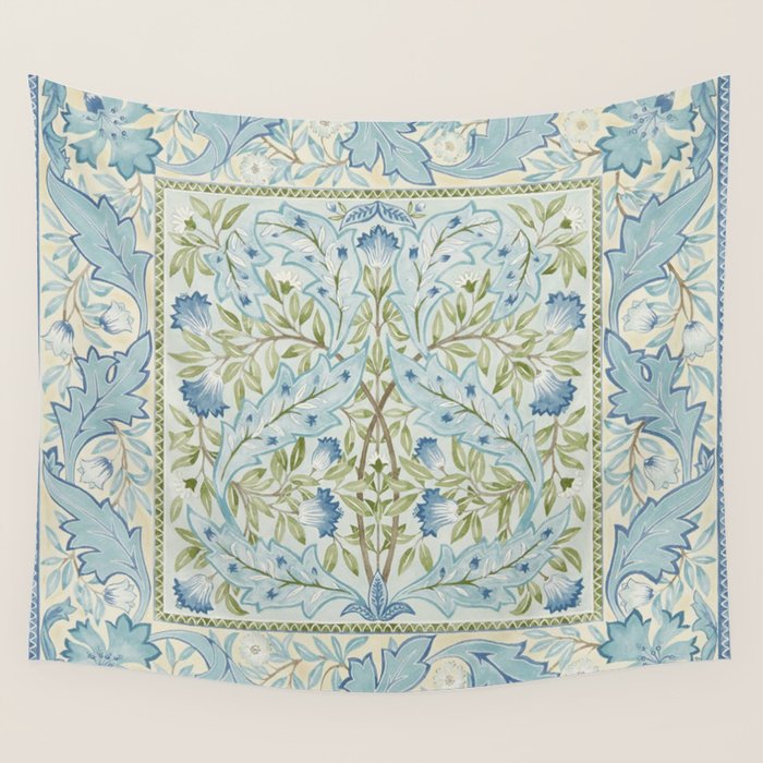 William Morris Wilhelmina Melsetter Indigo Light Blue Floral Wall Tapestry Gallery Image 1
