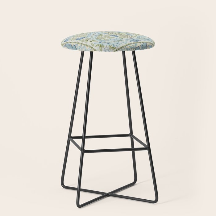 William Morris Wilhelmina Melsetter Indigo Light Blue Floral Stool Gallery Image 1