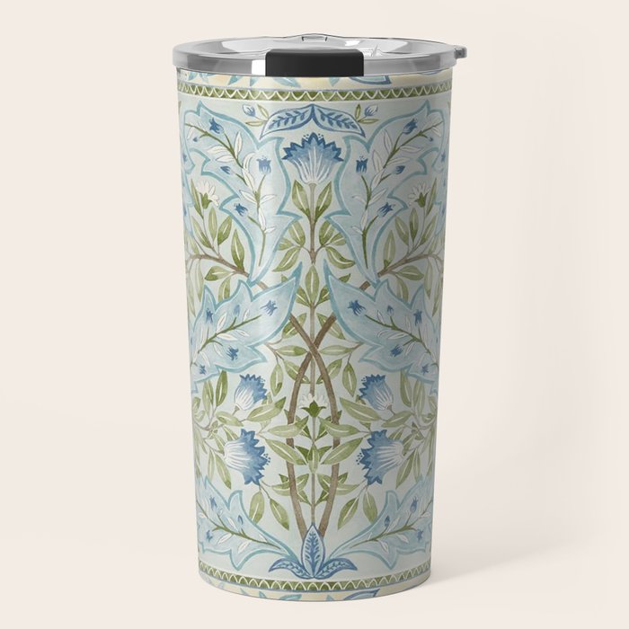 William Morris Wilhelmina Melsetter Indigo Light Blue Floral Travel Mug Gallery Image 1