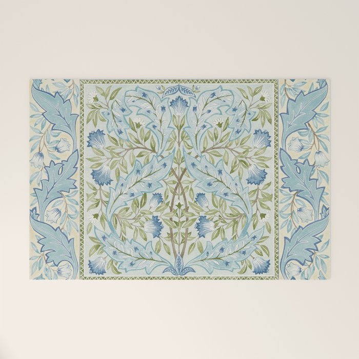 William Morris Wilhelmina Melsetter Indigo Light Blue Floral Welcome Mat Gallery Image 1