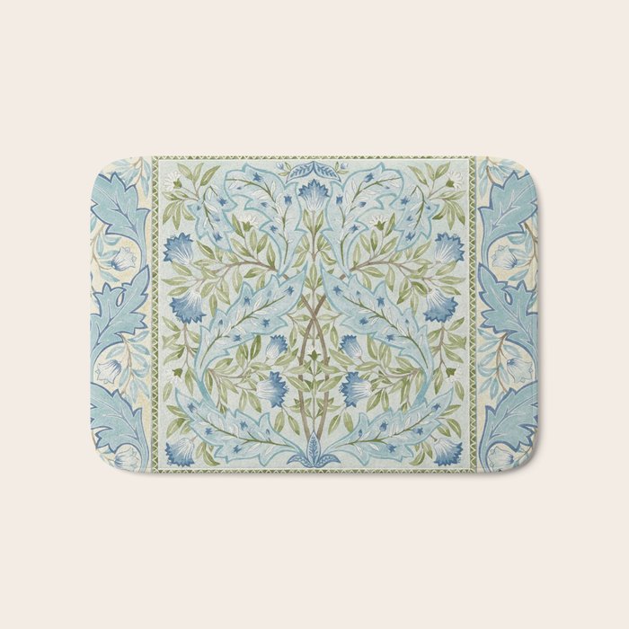 William Morris Wilhelmina Melsetter Indigo Light Blue Floral Bath Mat Gallery Image 1