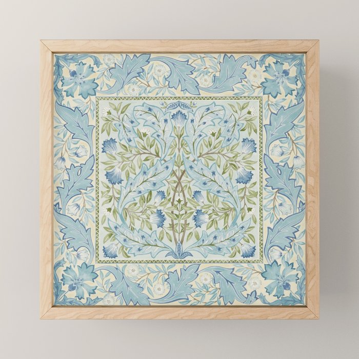 William Morris Wilhelmina Melsetter Indigo Light Blue Floral Mini Art Print Gallery Image 1