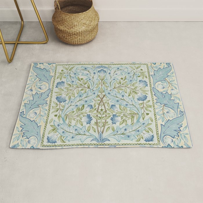 William Morris Wilhelmina Melsetter Indigo Light Blue Floral Rug Gallery Image 1