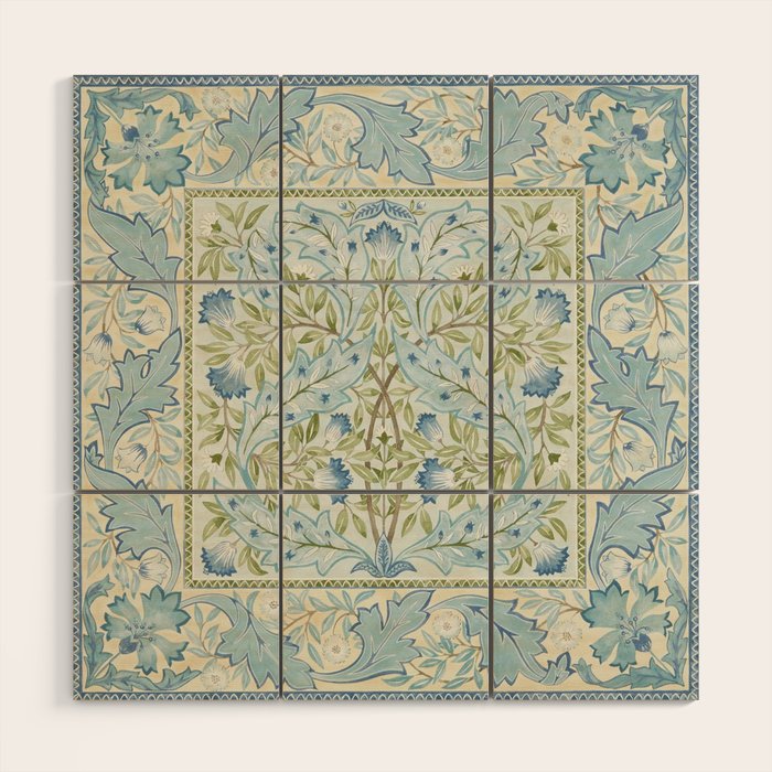 William Morris Wilhelmina Melsetter Indigo Light Blue Floral Wood Wall Art Gallery Image 1