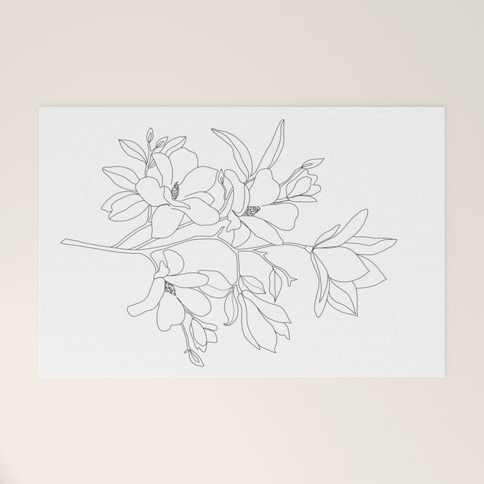 Minimal Line Art Magnolia Flowers Welcome Mat Gallery Image 1