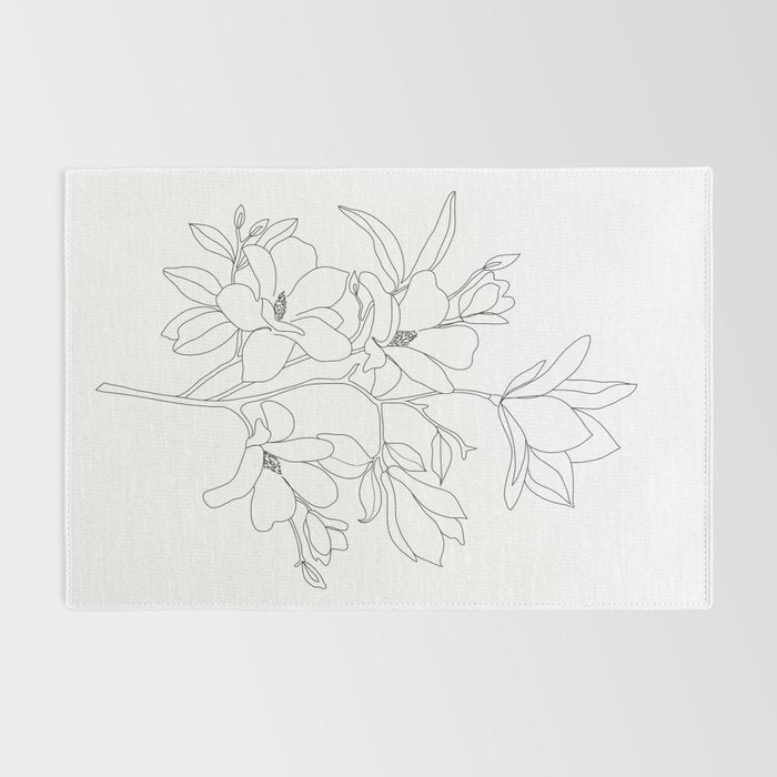 Minimal Line Art Magnolia Flowers Rug Gallery Image 2