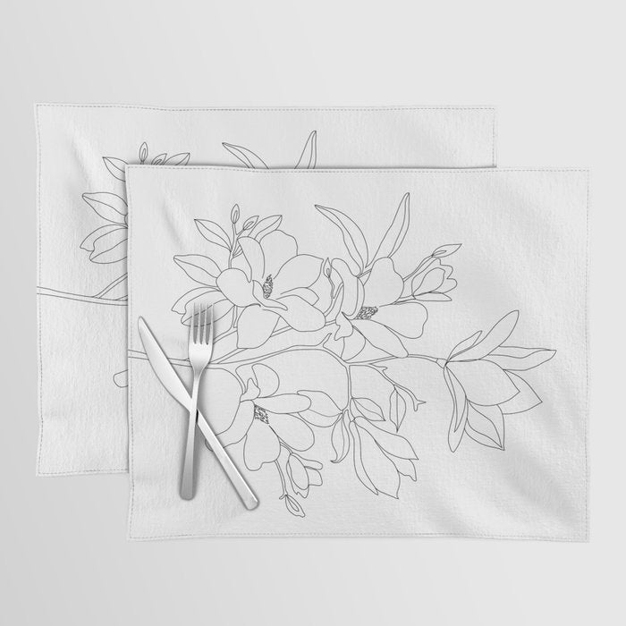 Minimal Line Art Magnolia Flowers Placemat Gallery Image 1