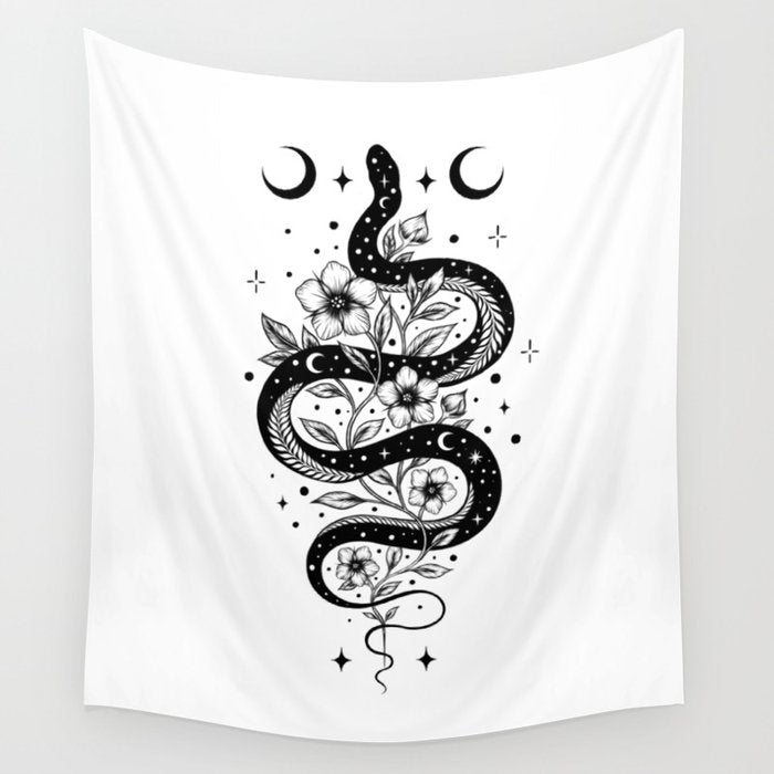Serpent Spell -Black and White Wall Tapestry Gallery Image 4