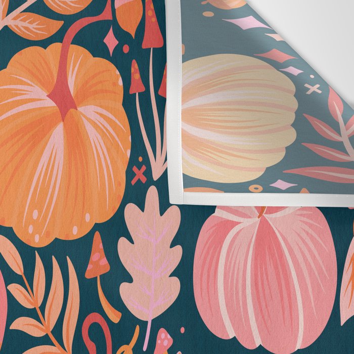 Pumpkin Confetti - Peach on Teal Wall Tapestry Gallery Image 3