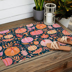 Pumpkin Confetti - Peach on Teal Outdoor Rug Gallery Image 2