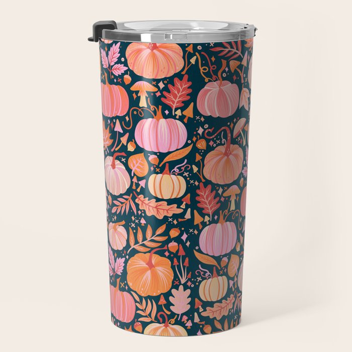 Pumpkin Confetti - Peach on Teal Travel Mug Gallery Image 3
