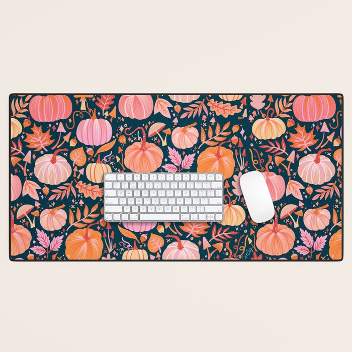 Pumpkin Confetti - Peach on Teal Desk Mat Gallery Image 1