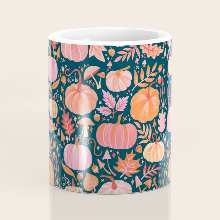 Pumpkin Confetti - Peach on Teal Coffee Mug Gallery Image 4