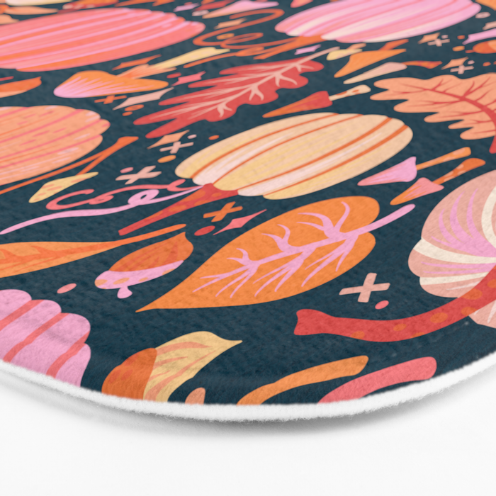 Pumpkin Confetti - Peach on Teal Bath Mat Gallery Image 3