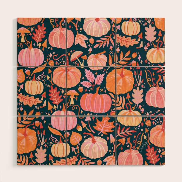 Pumpkin Confetti - Peach on Teal Wood Wall Art Gallery Image 1