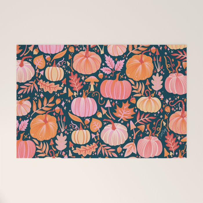 Pumpkin Confetti - Peach on Teal Welcome Mat Gallery Image 1