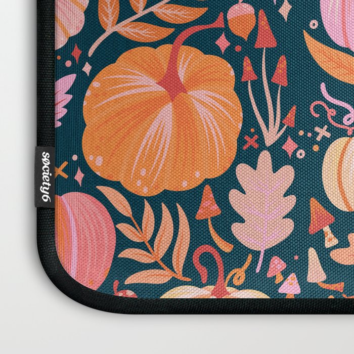 Pumpkin Confetti - Peach on Teal Laptop Sleeve Gallery Image 3