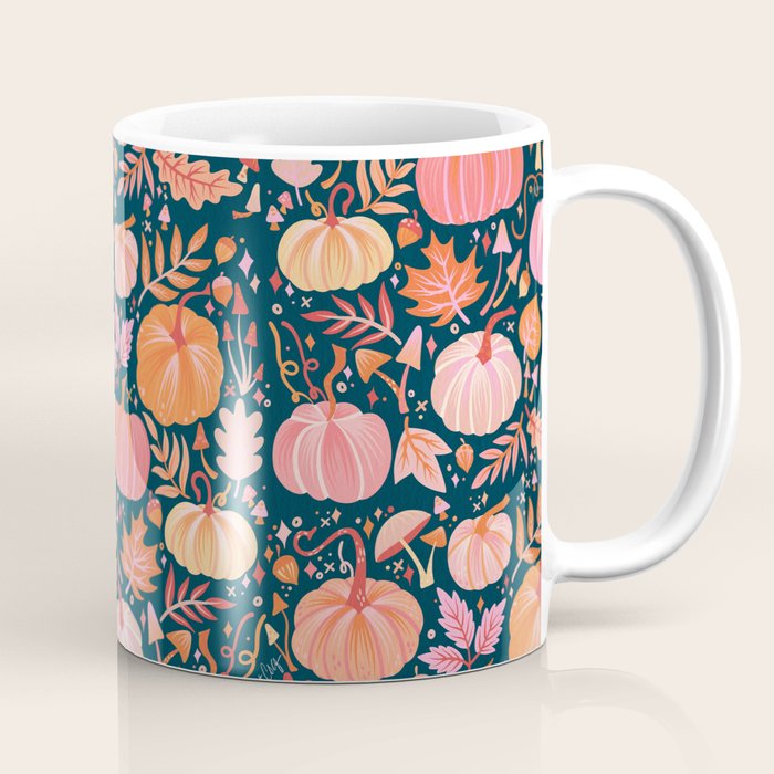 Pumpkin Confetti - Peach on Teal Coffee Mug Gallery Image 1
