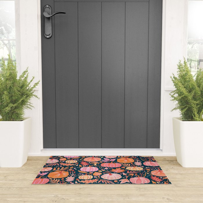 Pumpkin Confetti - Peach on Teal Welcome Mat Gallery Image 3