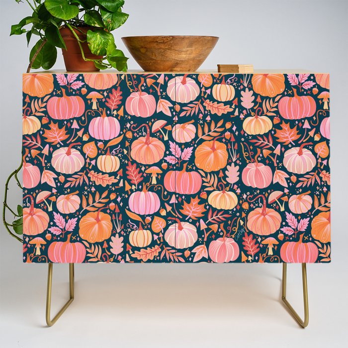 Pumpkin Confetti - Peach on Teal Credenza Gallery Image 1