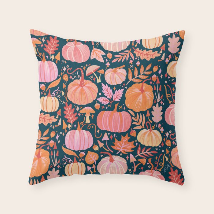 Pumpkin Confetti - Peach on Teal Throw Pillow Gallery Image 6
