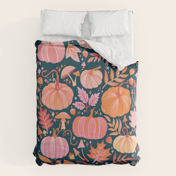 Pumpkin Confetti - Peach on Teal Duvet Cover Gallery Image 1