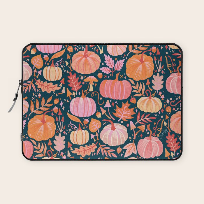 Pumpkin Confetti - Peach on Teal Laptop Sleeve Gallery Image 1