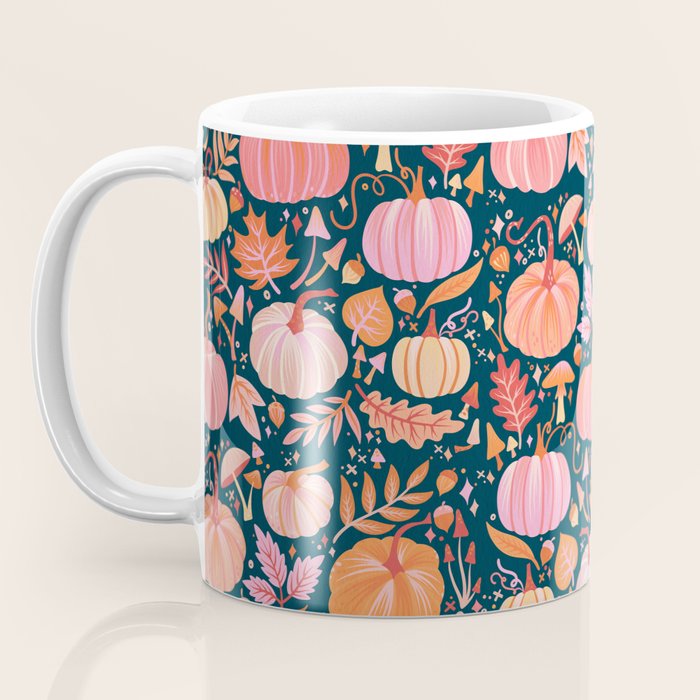 Pumpkin Confetti - Peach on Teal Coffee Mug Gallery Image 3