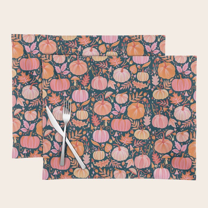 Pumpkin Confetti - Peach on Teal Placemat Gallery Image 1
